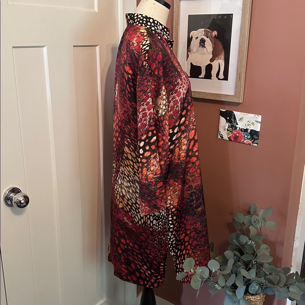 Natori Autumnal Multicolor Animal Print Med mandarin collar knee length caftan - Picture 5 of 12
